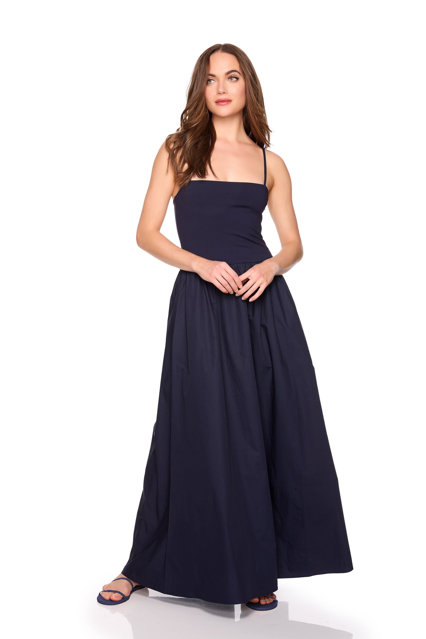 knit poplin string drop waist maxi 42"