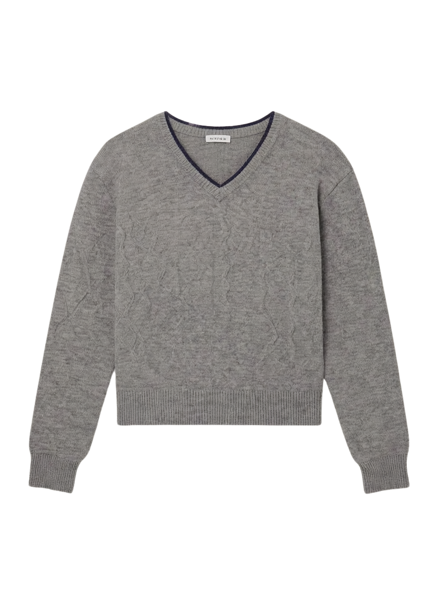 LONNIE HIGH V-NECK DOUBLE TRIM PULLOVER