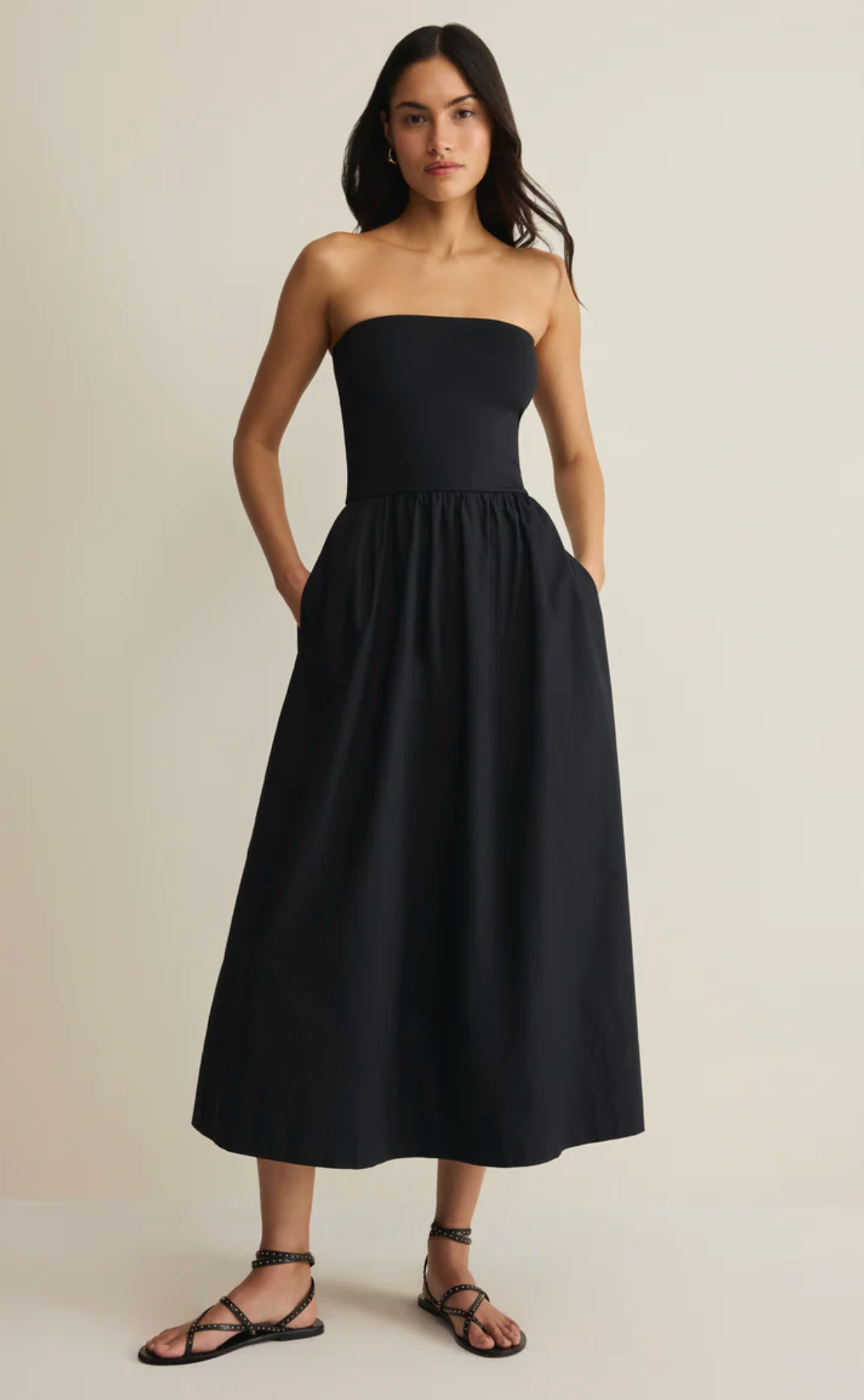 SUNSOUGHT STRAPLESS MIDI DRESS