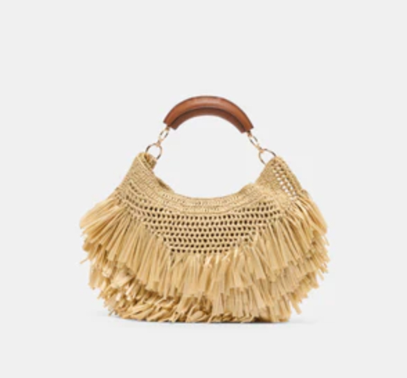 AMARILIS Natural Raffia Fringe Handbag
