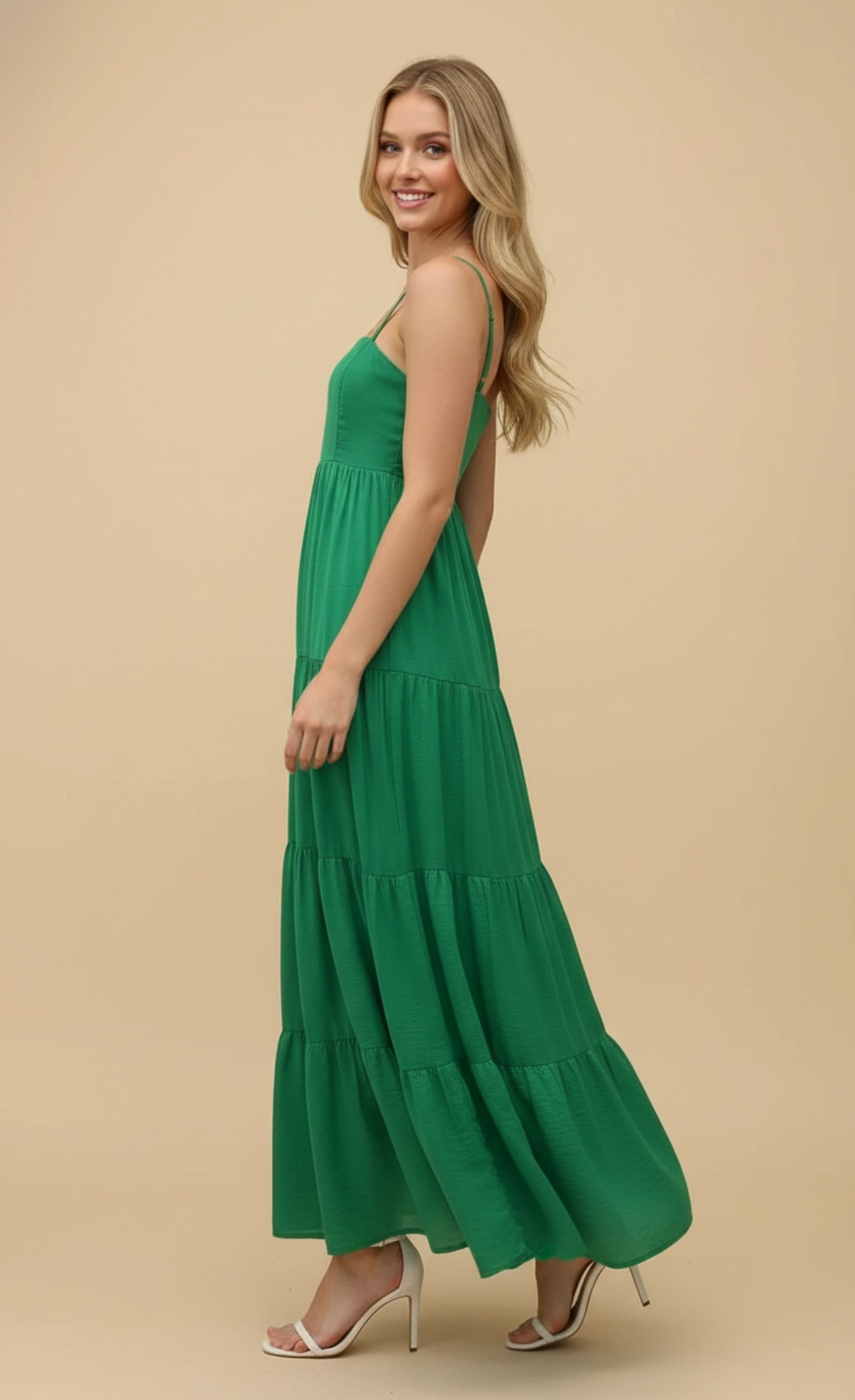 TIERED MAXI DRESS WITH TIE SHOULDER