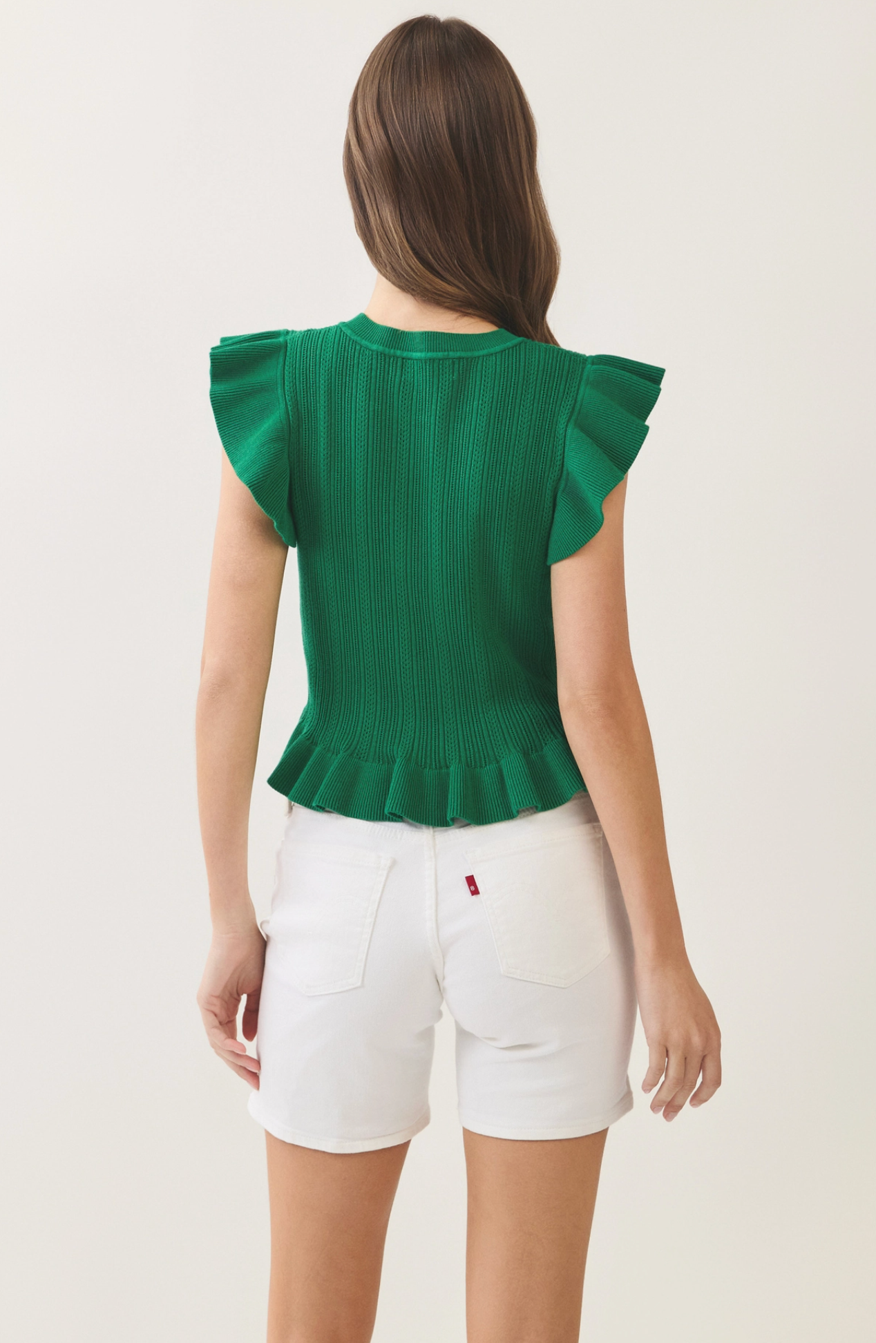RUFFLED HEM RIBBED KNIT TOP