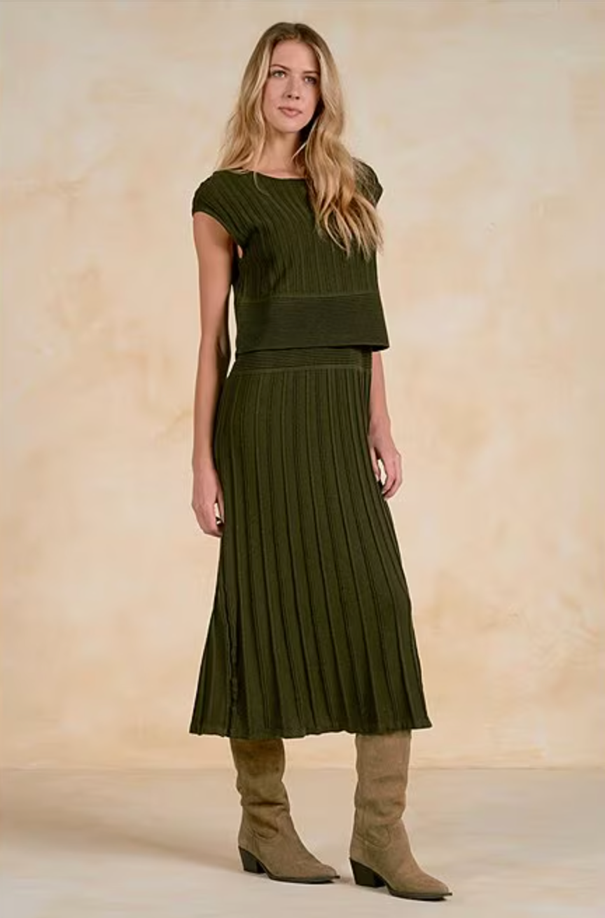 RIBBED CAP SLEEVE A-LINE DRESS