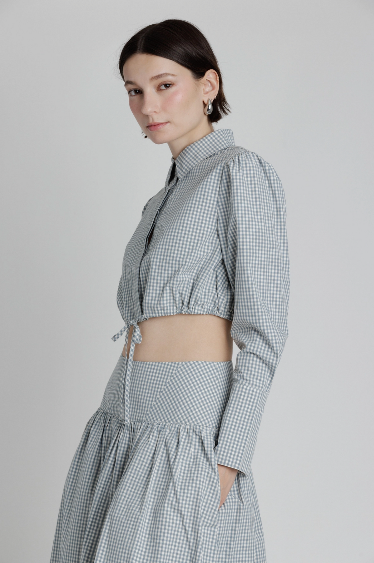 GINGHAM CROPPED SHIRT WITH TIES