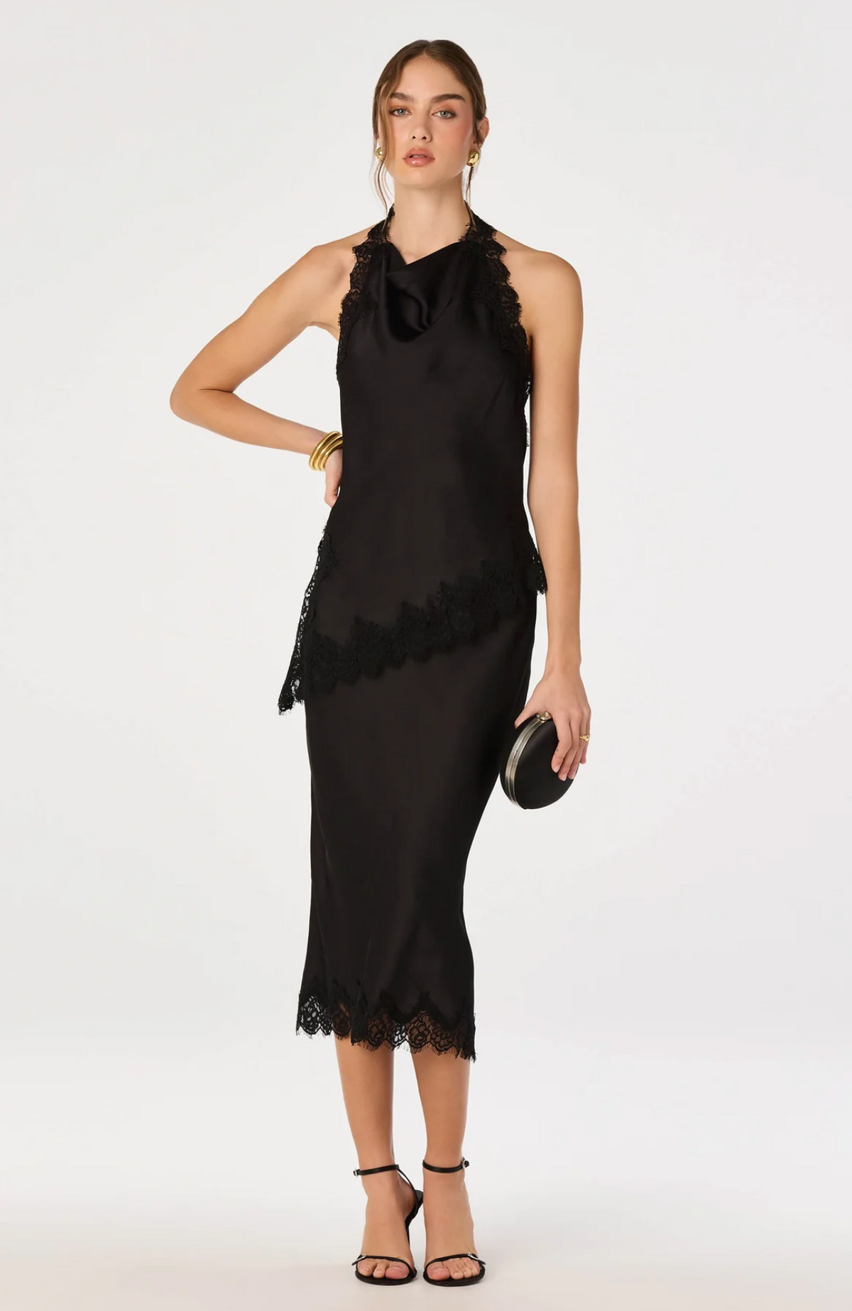 AMIRA SATIN LACE TRIM HALTER TOP