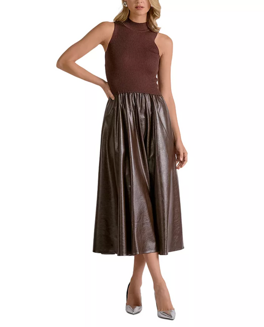 MOCK NECK MIXED MEDIA MAXI DRESS