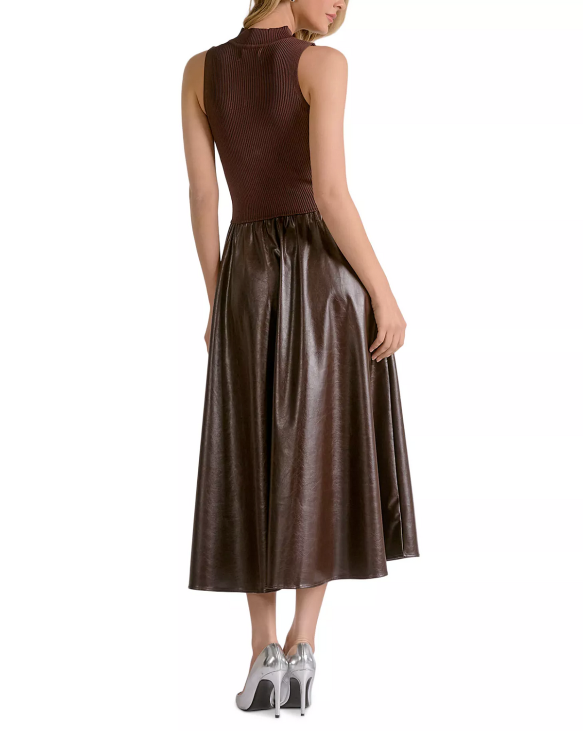 MOCK NECK MIXED MEDIA MAXI DRESS