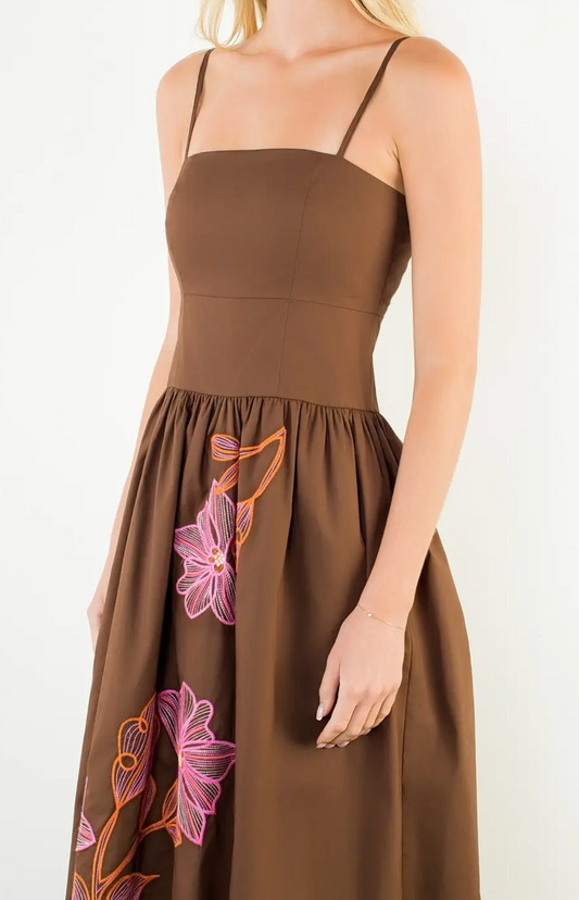 FLORAL SQUARED SHAPED EMBROIDERY DRESS