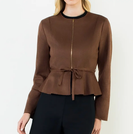 ZIPPER JACKET WITH TIE WAIST