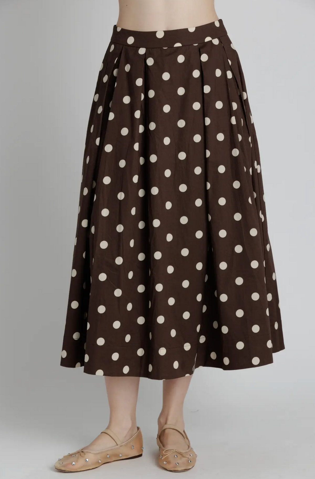 POLKA DOT PLEATED MIDI SKIRT
