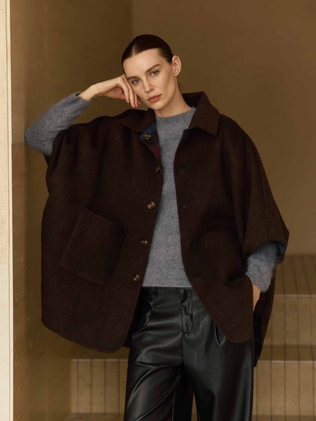 Reversible Cashmere Cape Coat