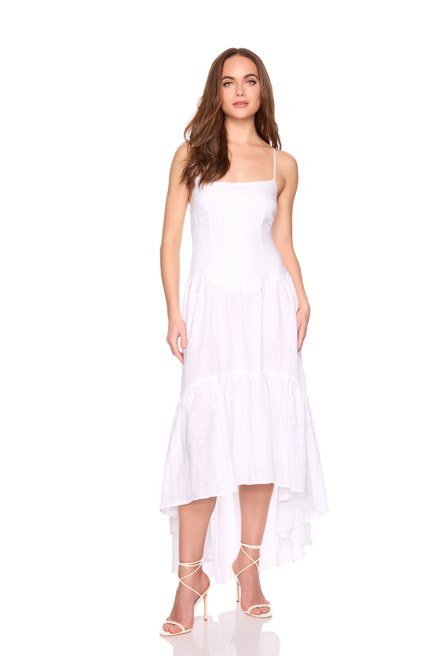 solid linen drop waist high low dress 27-42"