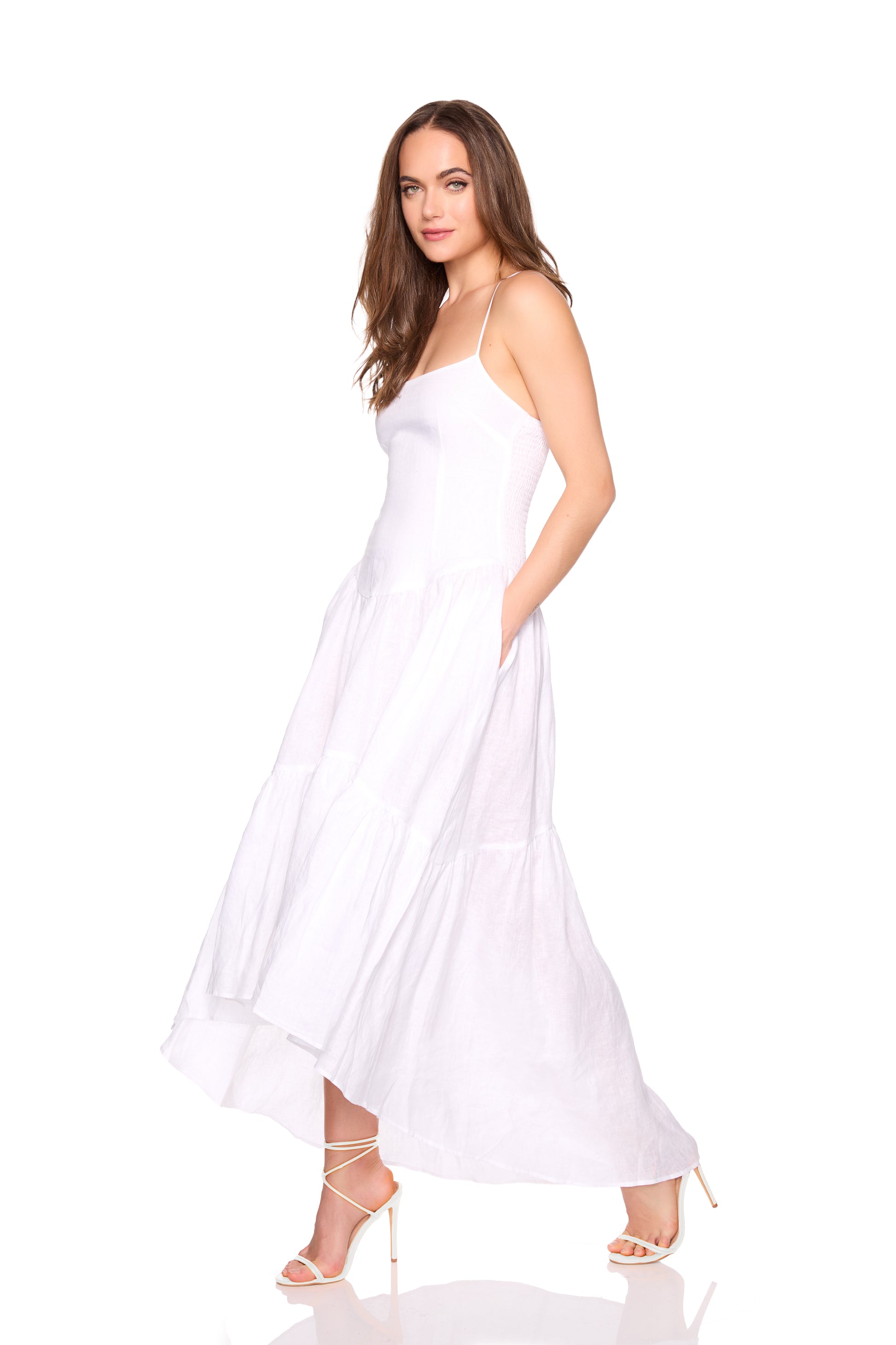 solid linen drop waist high low dress 27-42"