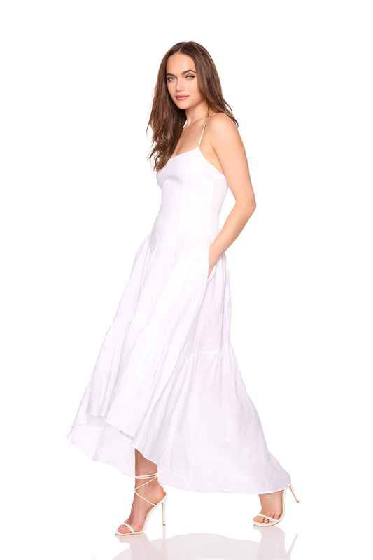 solid linen drop waist high low dress 27-42"