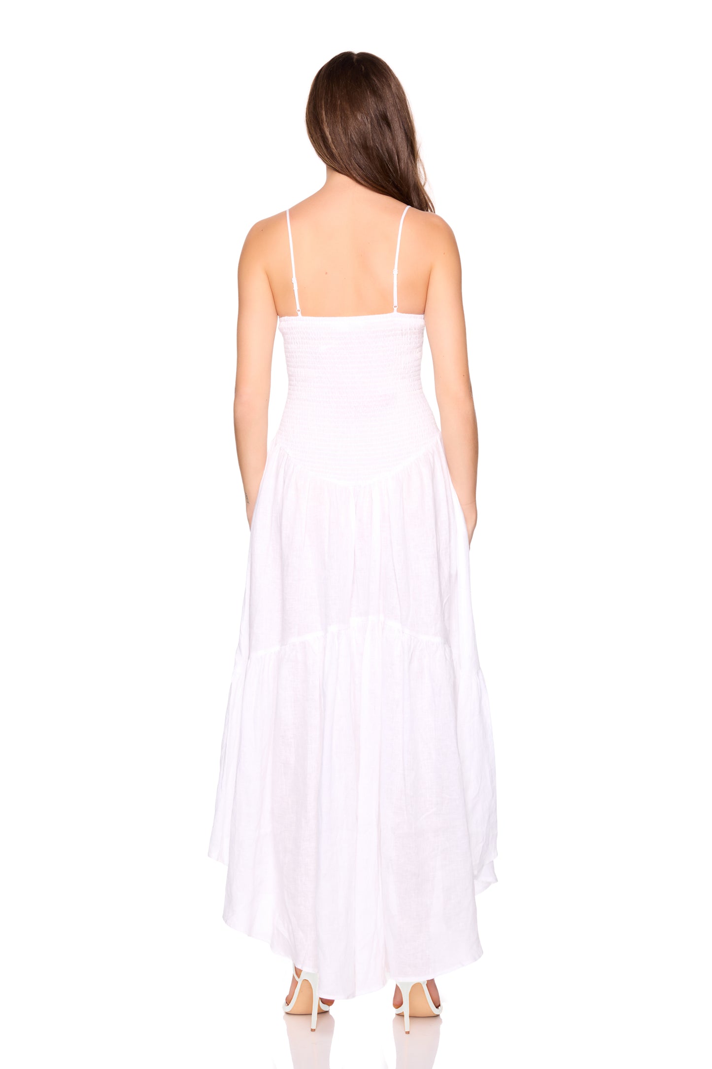 solid linen drop waist high low dress 27-42"