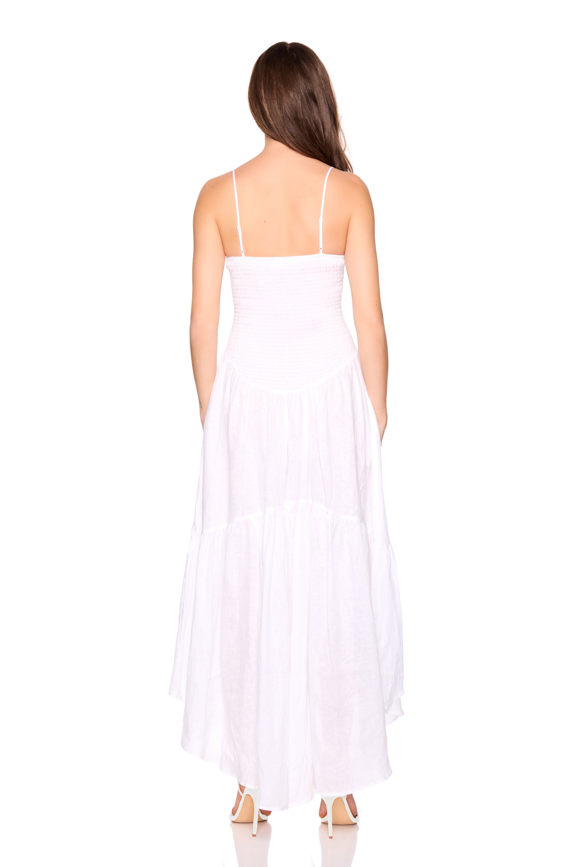 solid linen drop waist high low dress 27-42"
