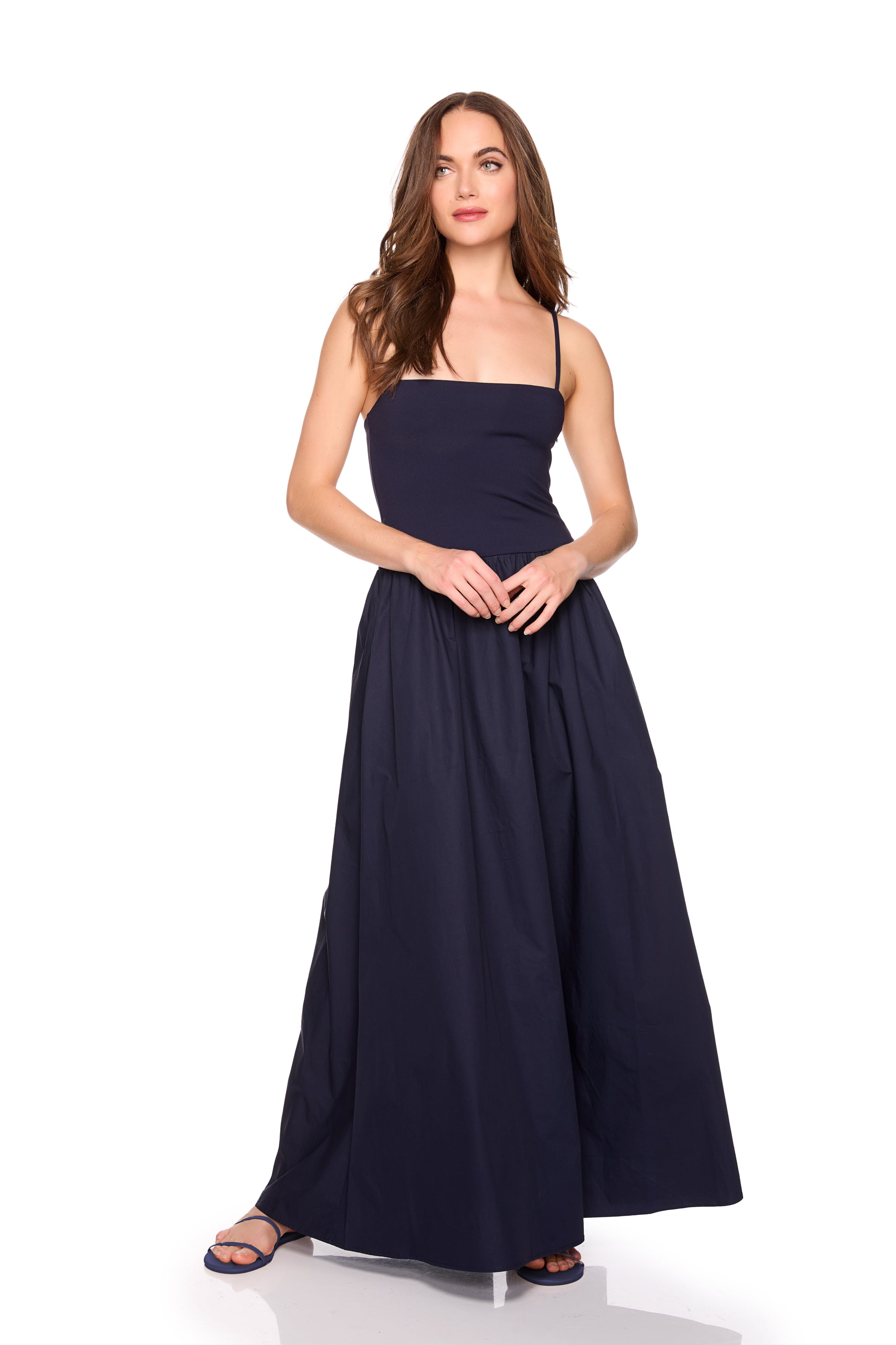 knit poplin string drop waist maxi 42"