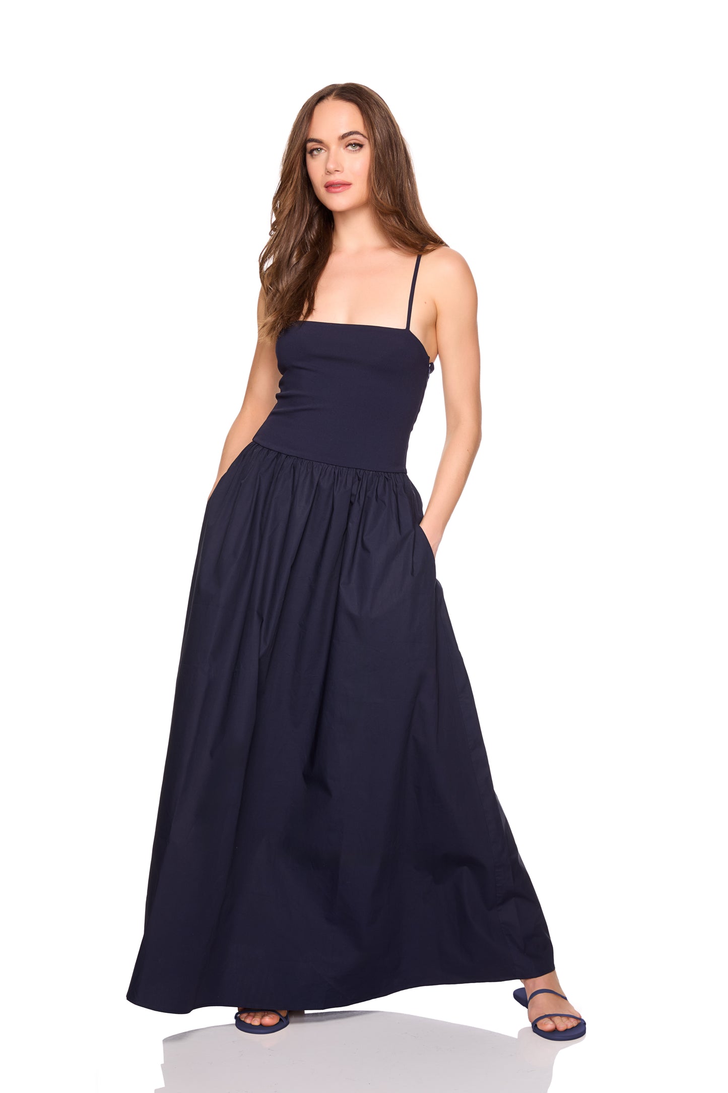knit poplin string drop waist maxi 42"