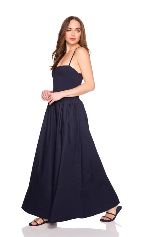 knit poplin string drop waist maxi 42"