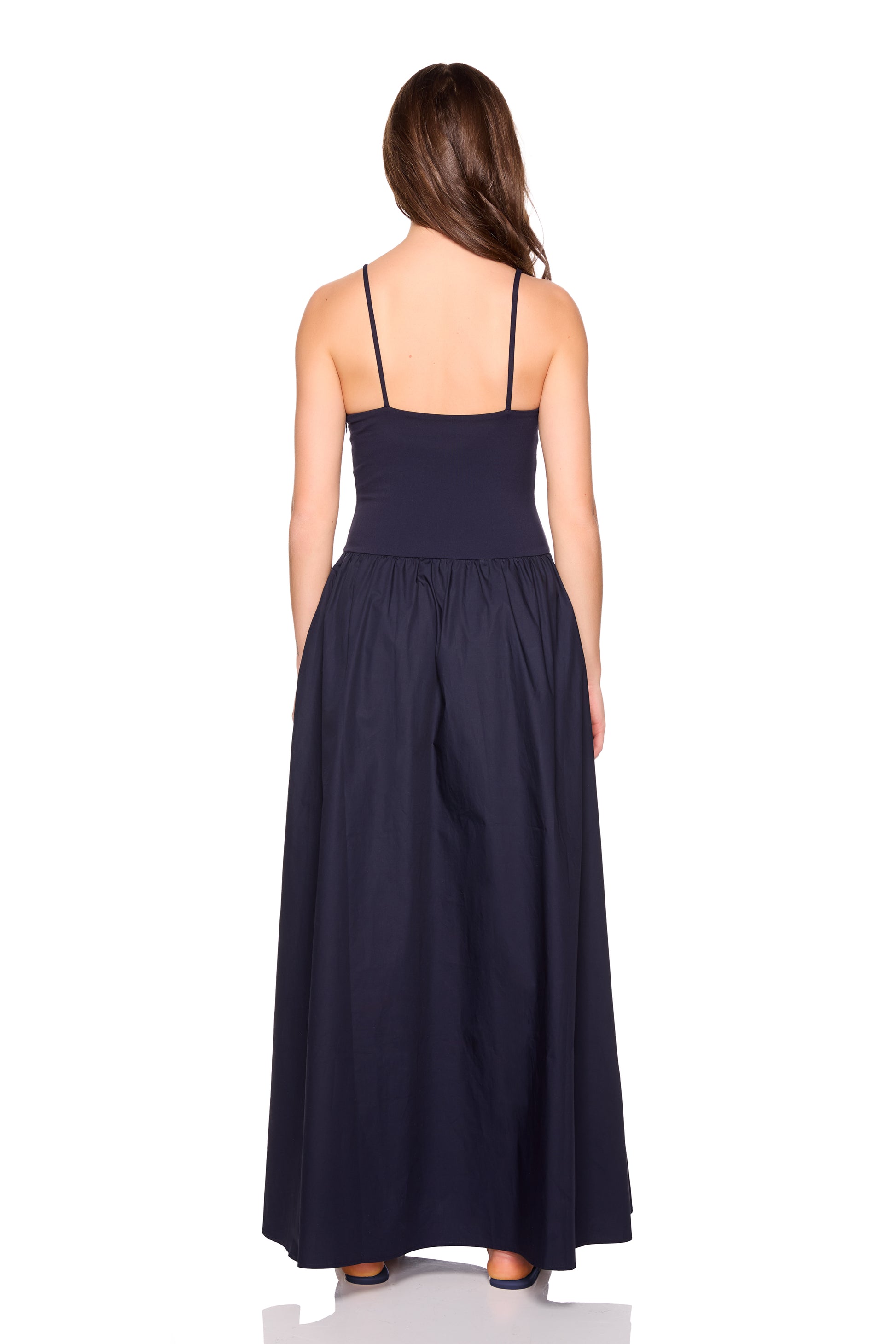 knit poplin string drop waist maxi 42"