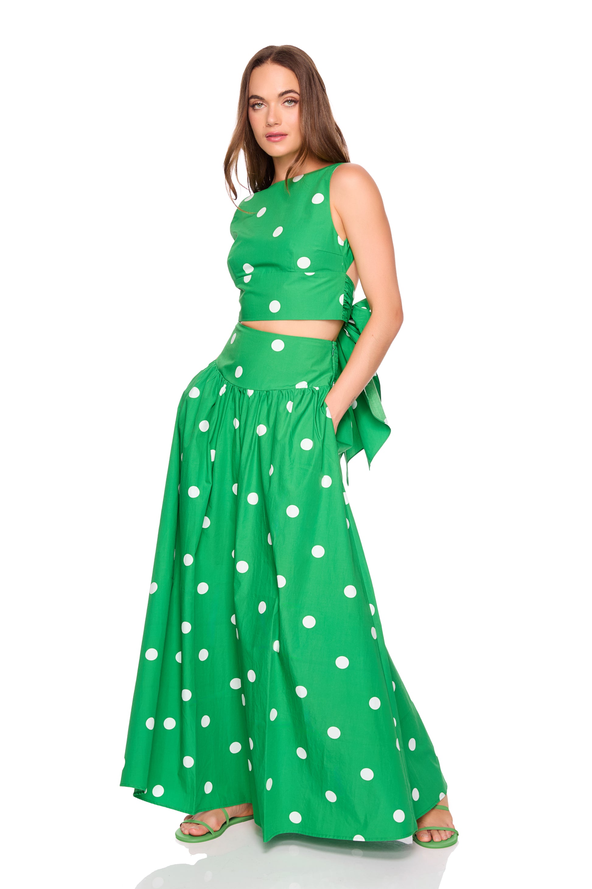 poplin polka dot drop waist skirt 42"