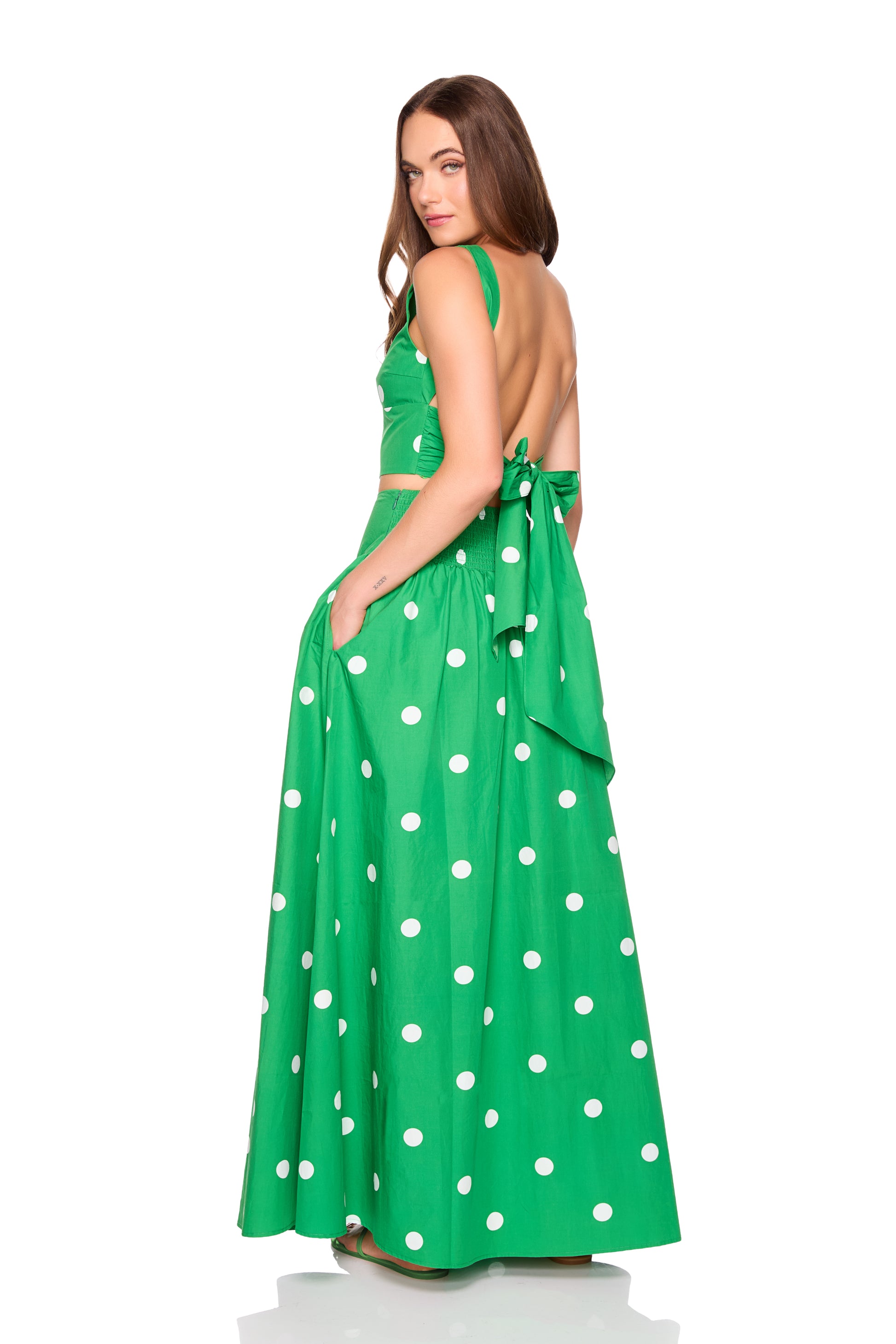 poplin polka dot drop waist skirt 42"