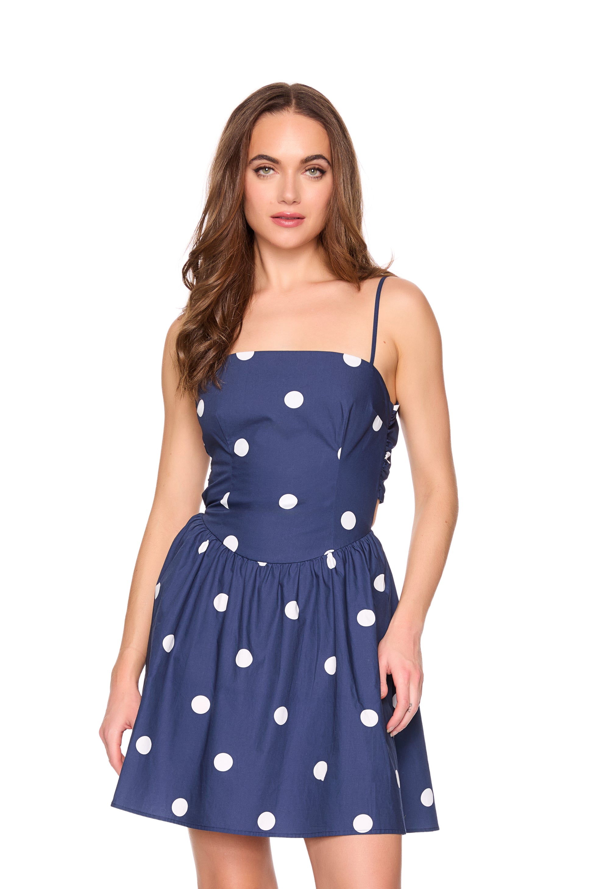poplin polka dot tie back dress 18"
