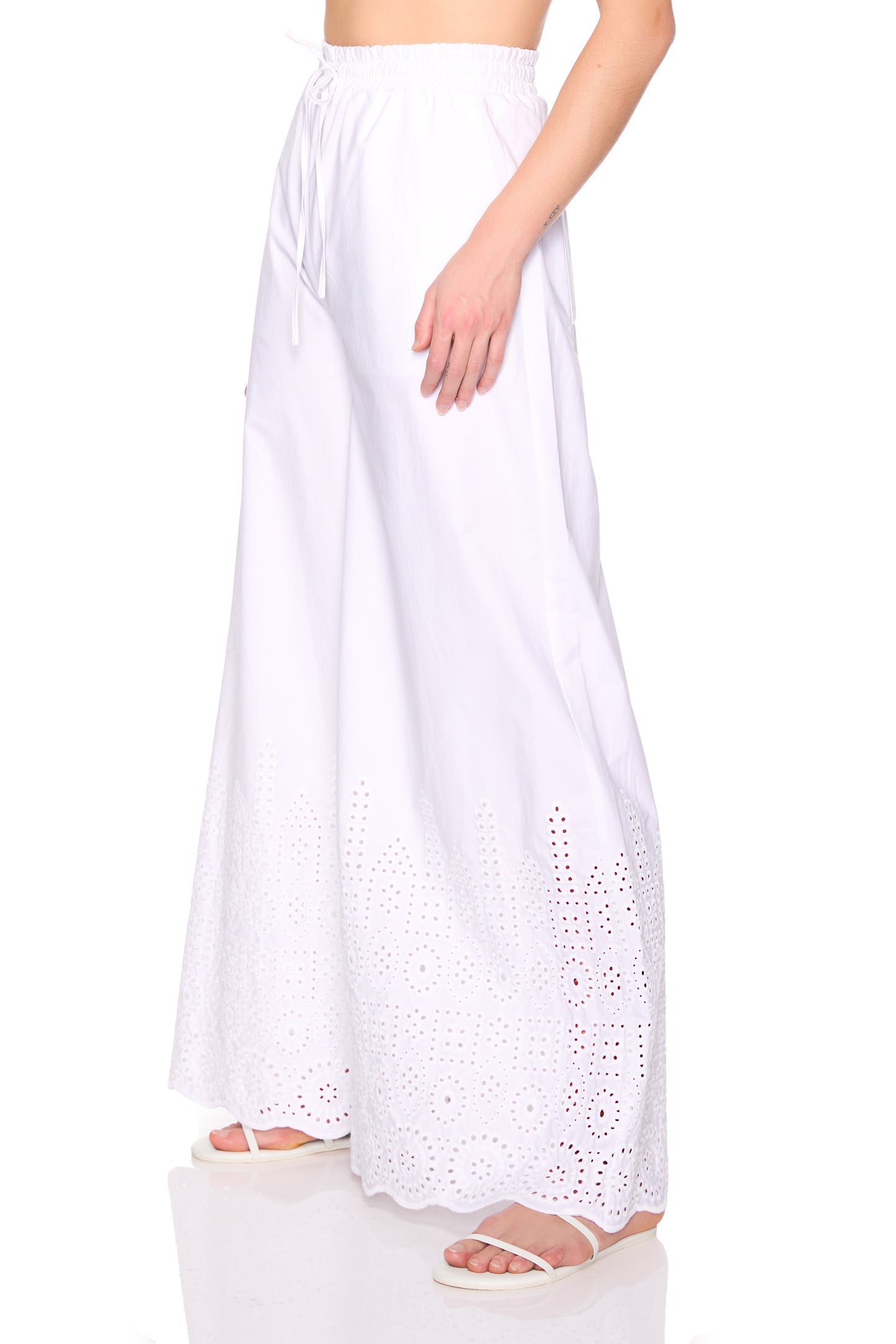 embroidered wide leg pant 32" inseam