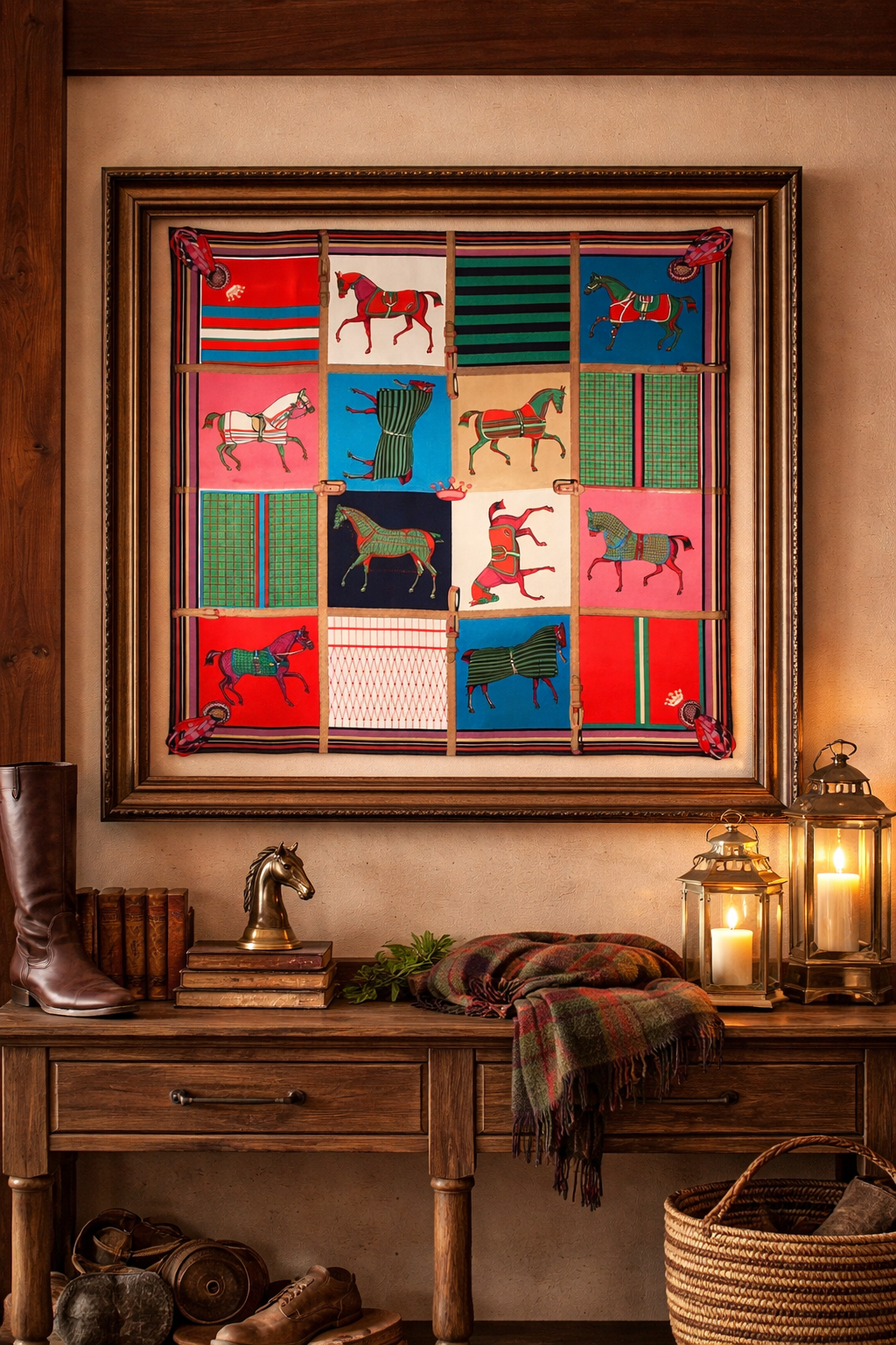 Equestrian Red Trotting Horse Poly Scarf