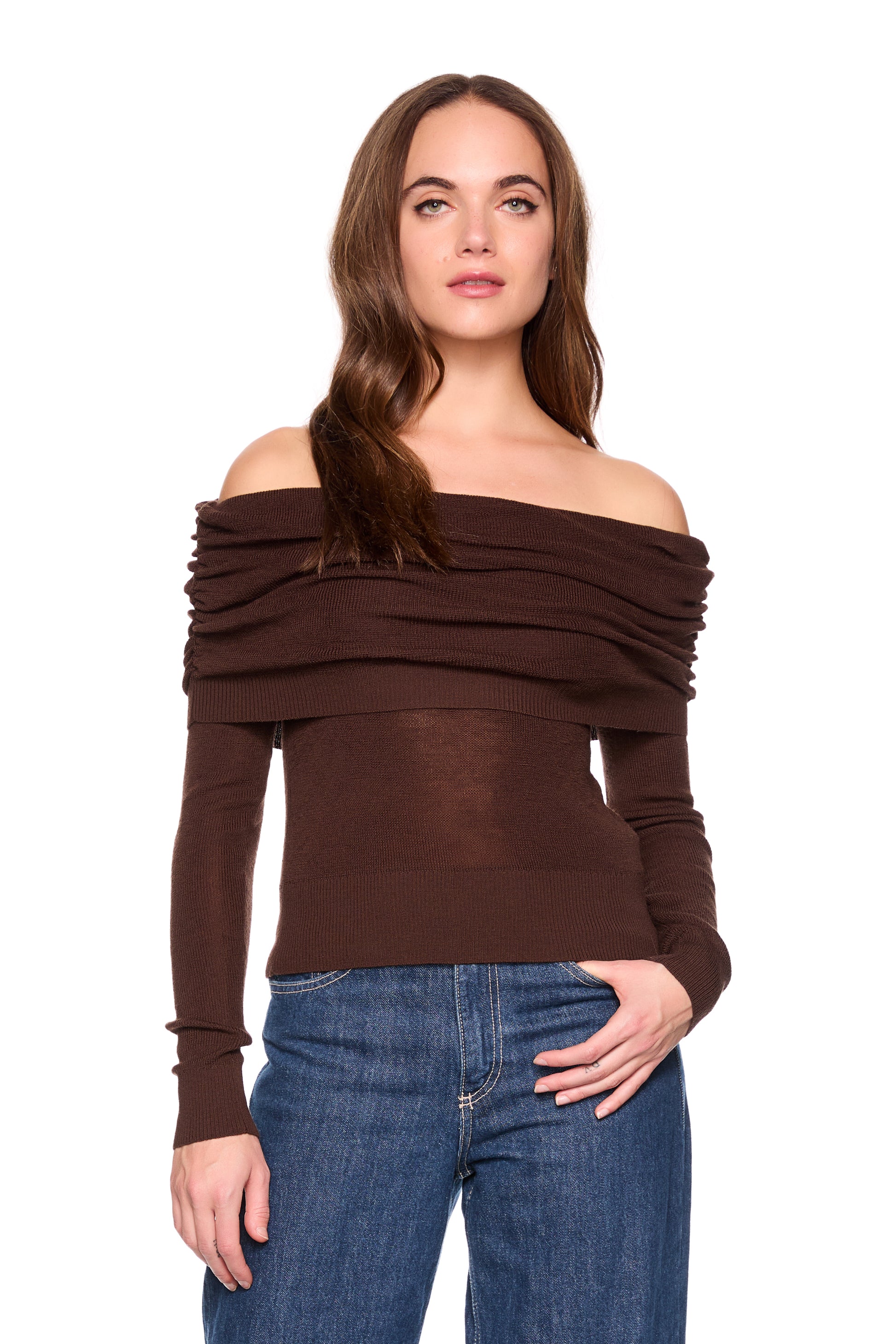 light merino off shoulder sweater 3"