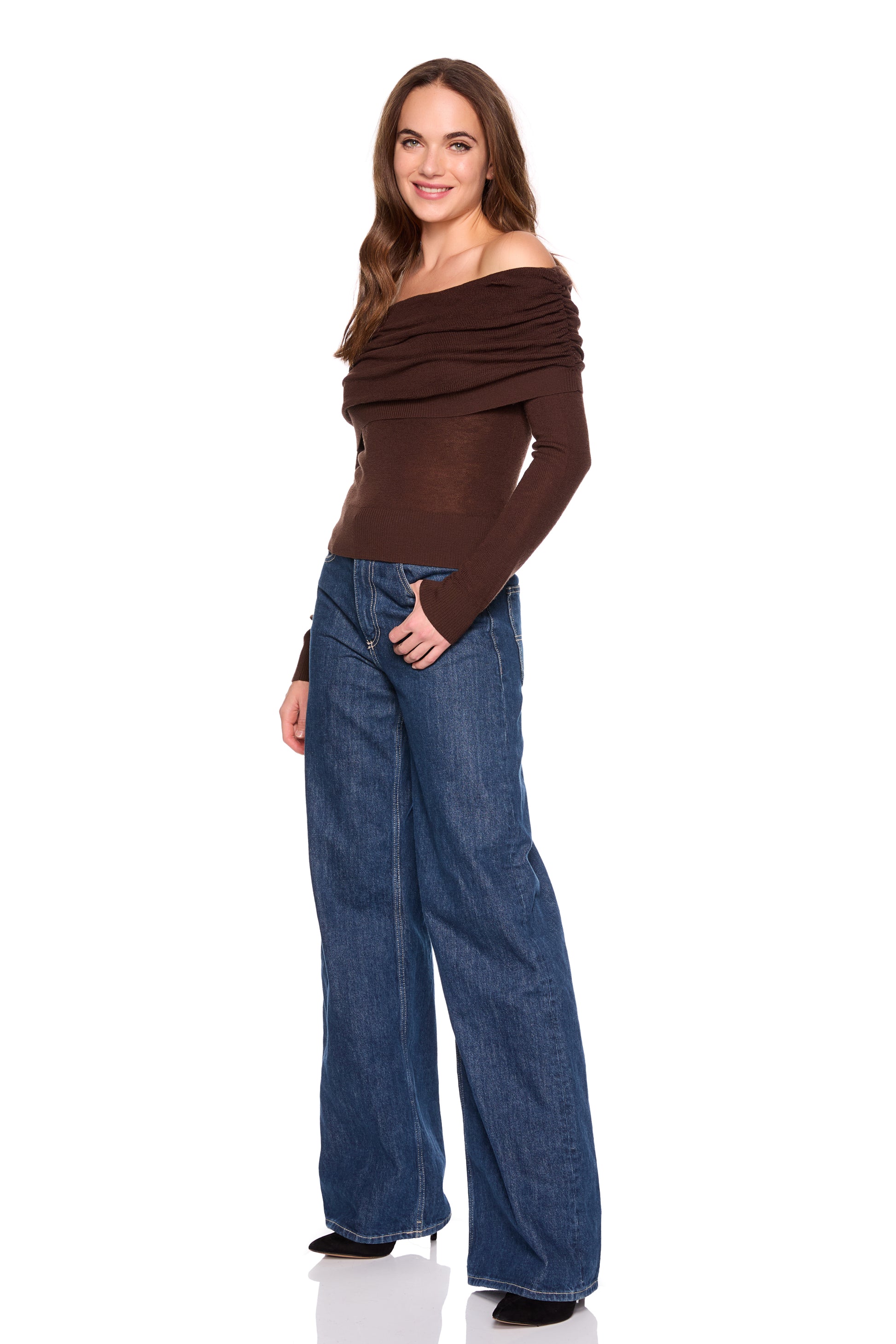 light merino off shoulder sweater 3"