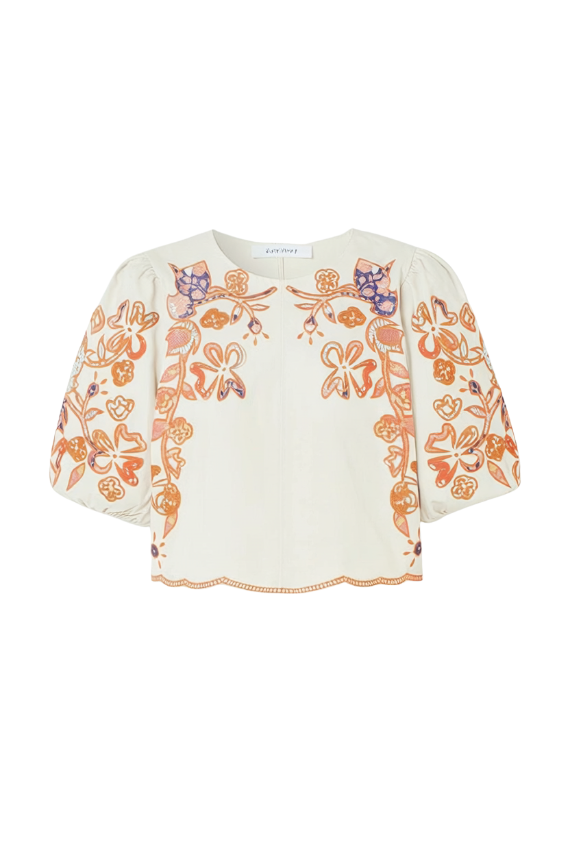 EMBROIDERED PUFF SLEEVE TOP