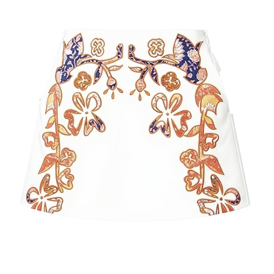 SUEDE EMBROIDERED MINI SKIRT
