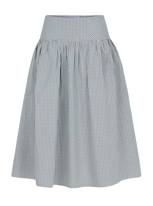 GINGHAM SHIRRED MIDI SKIRT