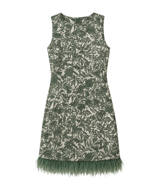 DANIEL FAUX FEATER HEM SLEEVELESS JACQUARD MINI DRESS