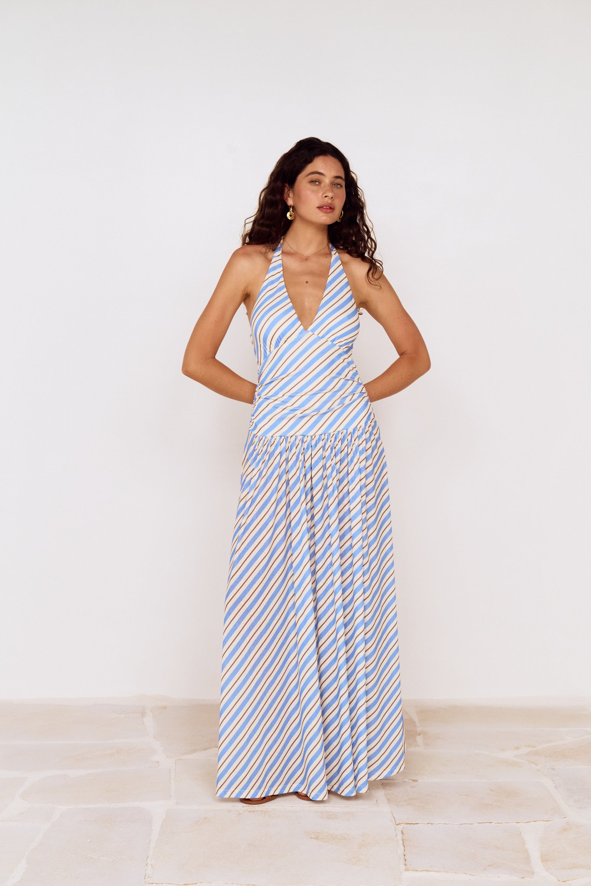 SANCIA HALTER NECK MIDI DRESS