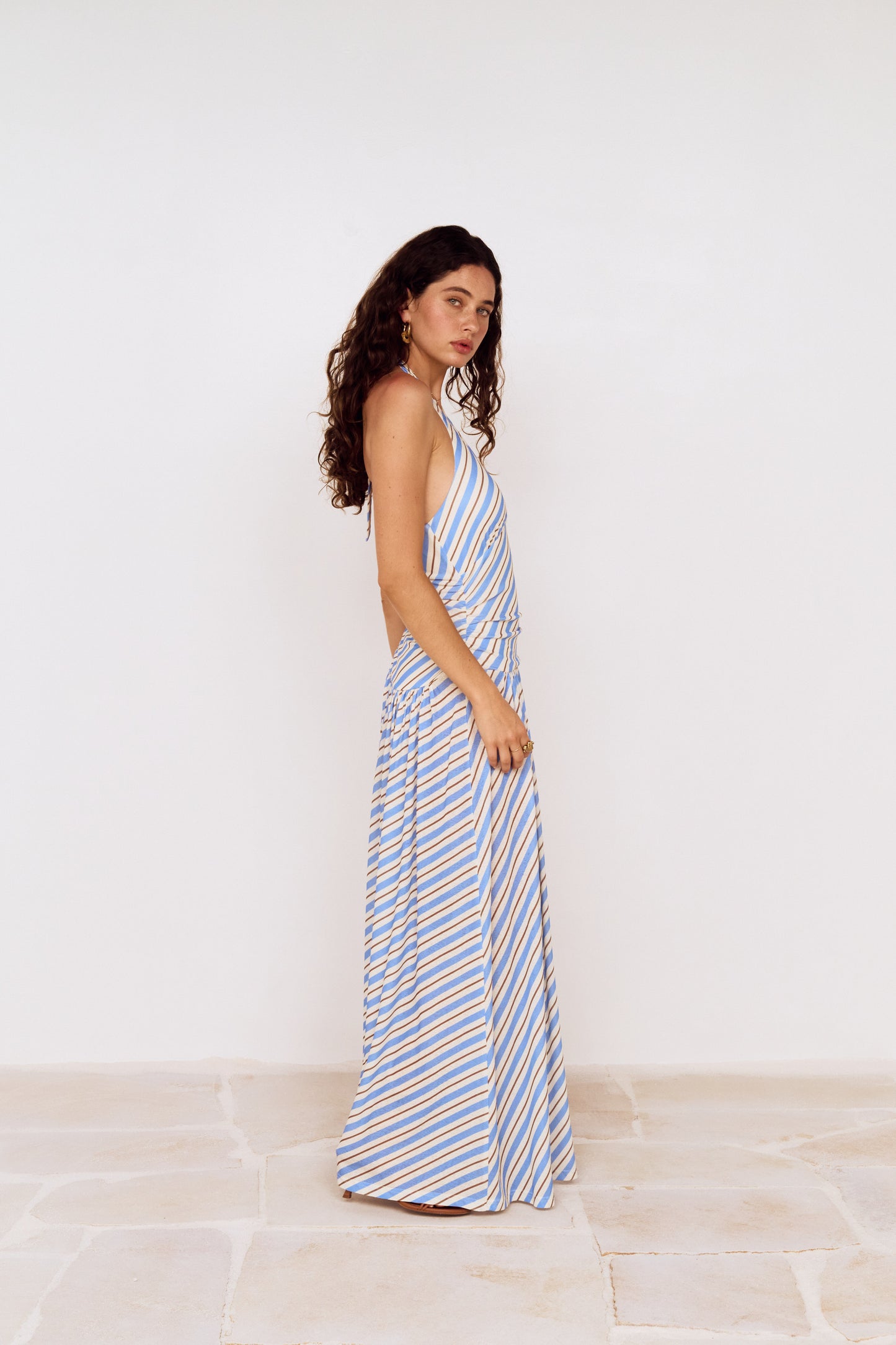 SANCIA HALTER NECK MIDI DRESS