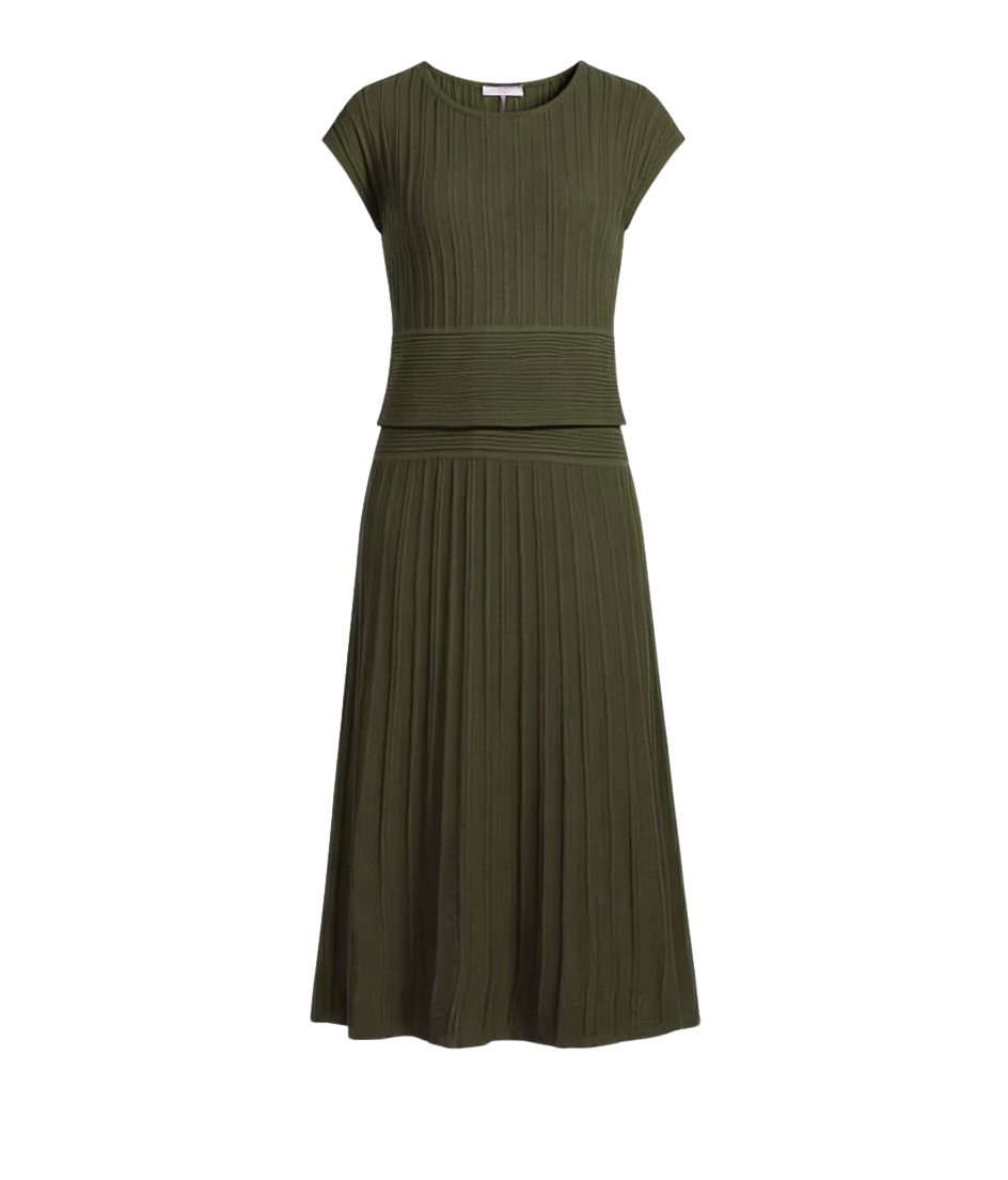 RIBBED CAP SLEEVE A-LINE DRESS