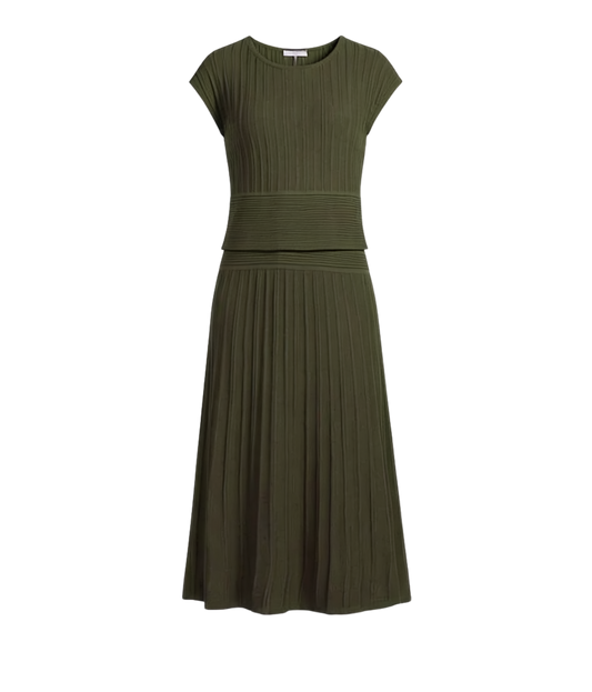 RIBBED CAP SLEEVE A-LINE DRESS