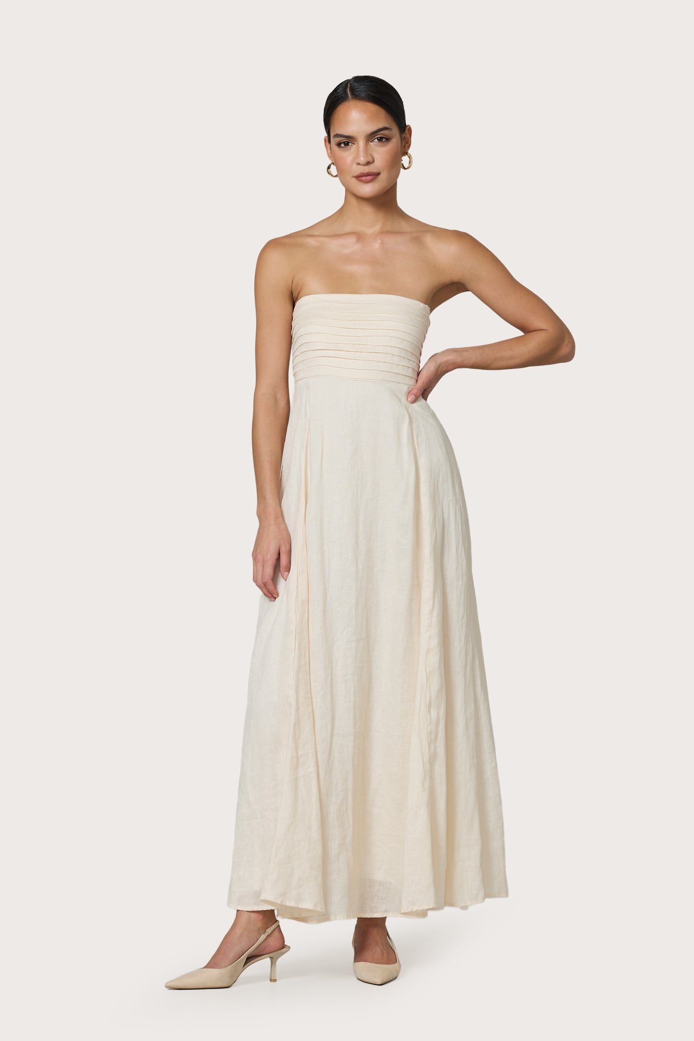 Talia Pintuck Linen Maxi Dress