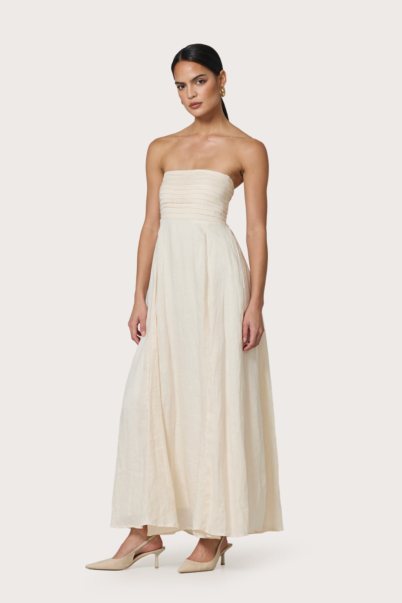 Talia Pintuck Linen Maxi Dress