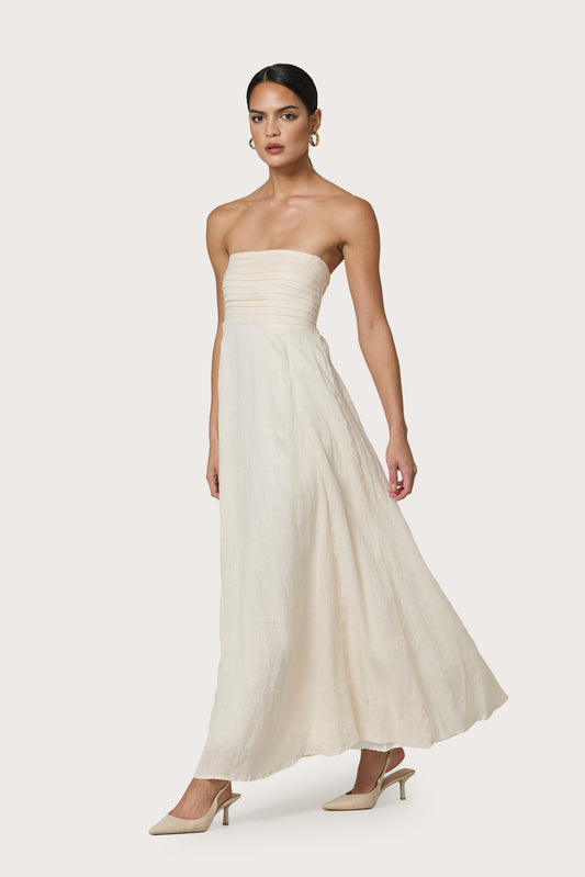 Talia Pintuck Linen Maxi Dress