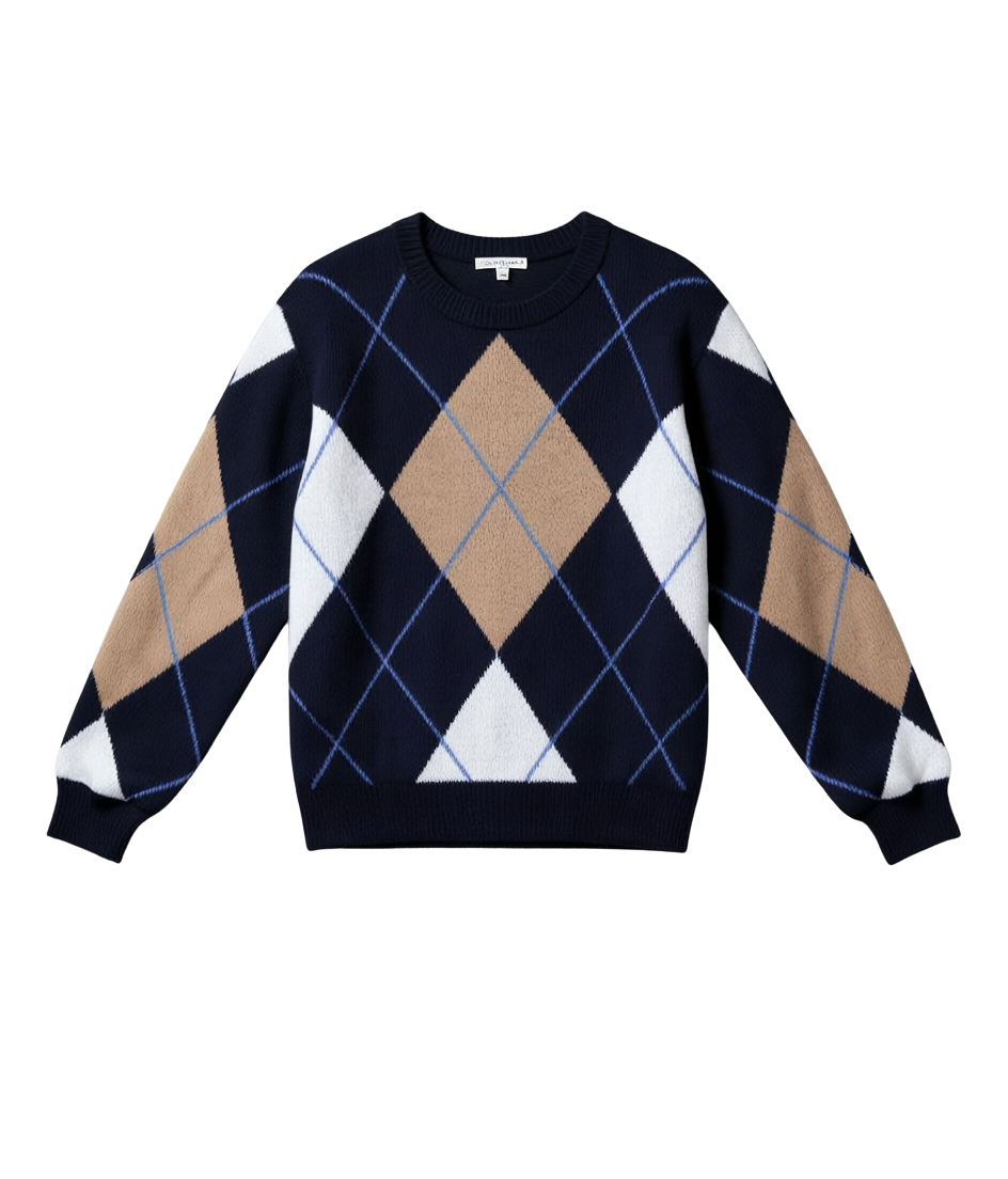 CLASSIC ARGYLE DIAMOND KNIT SWEATER