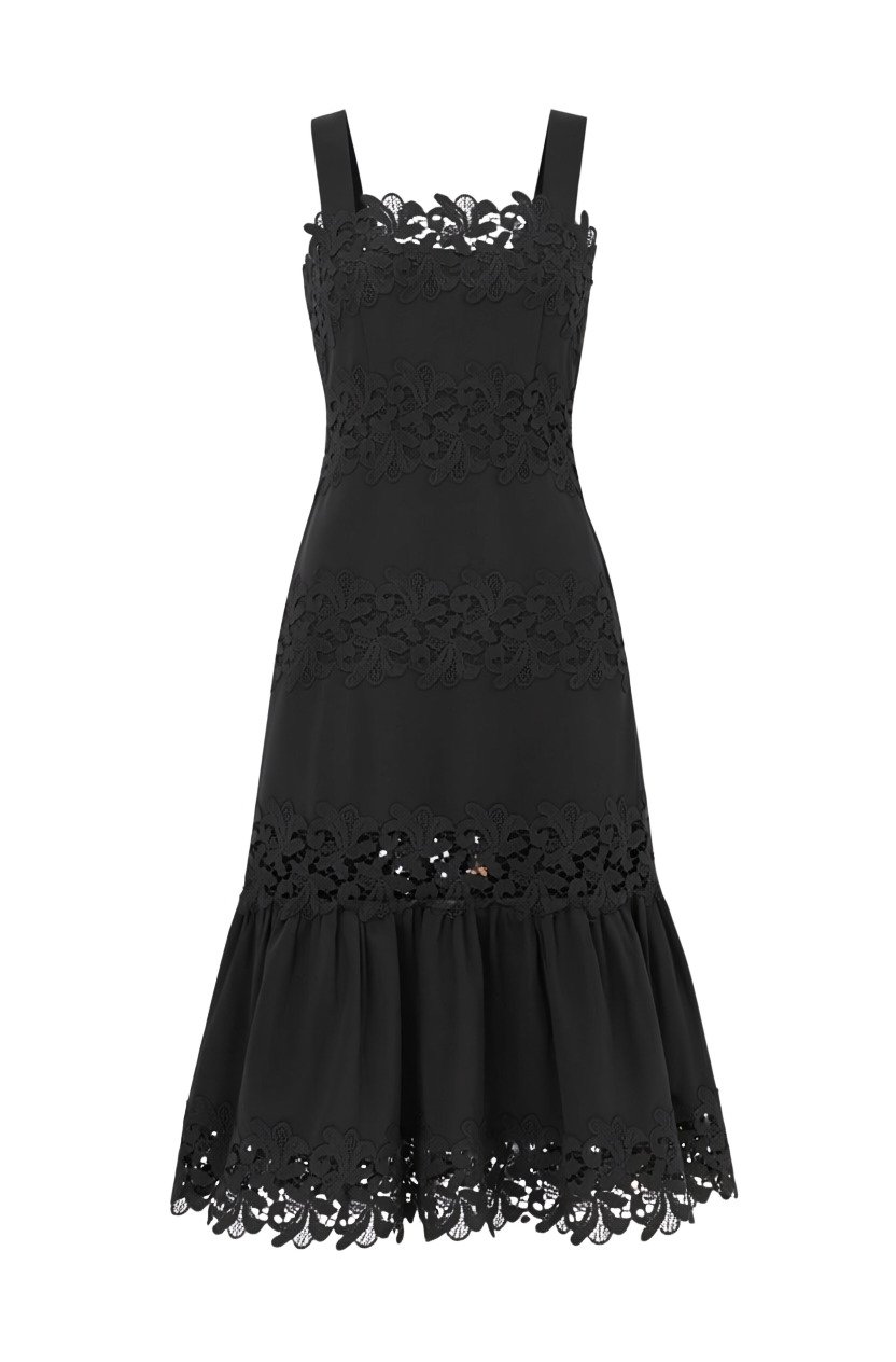 DAVINA LACE INSERTED SLEEVELESS MIDI DRESS