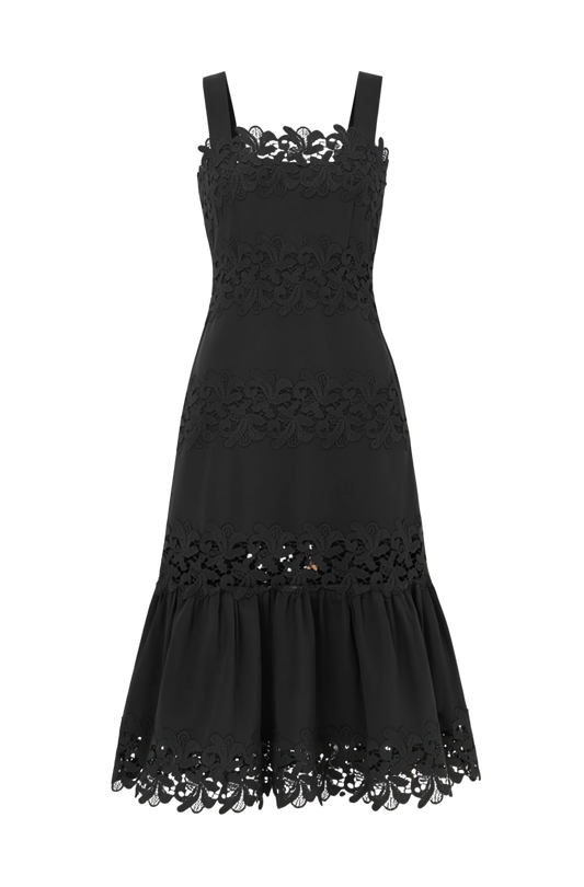 DAVINA LACE INSERTED SLEEVELESS MIDI DRESS