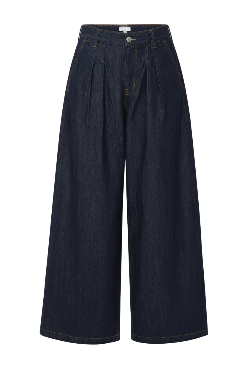 DELPHINE PLEATED DENIM WIDE LEG