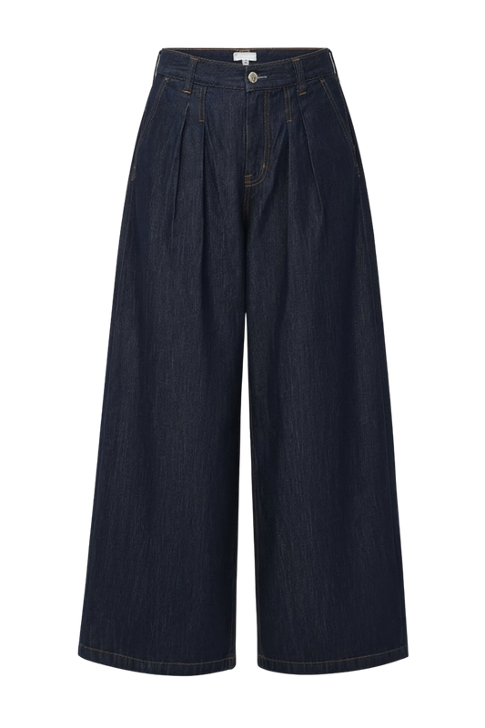DELPHINE PLEATED DENIM WIDE LEG
