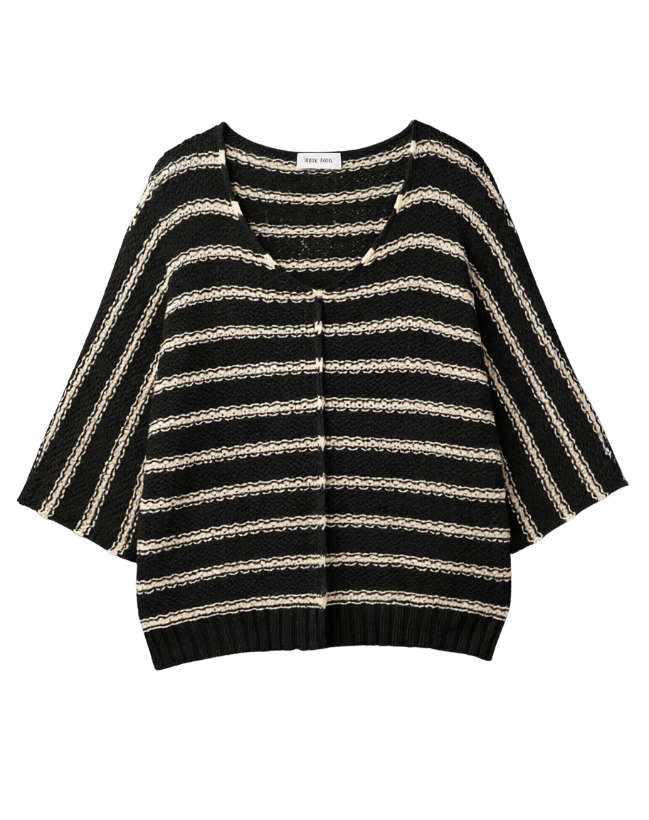 KAYA STRIPED 3/4 SLEEVE V NECK