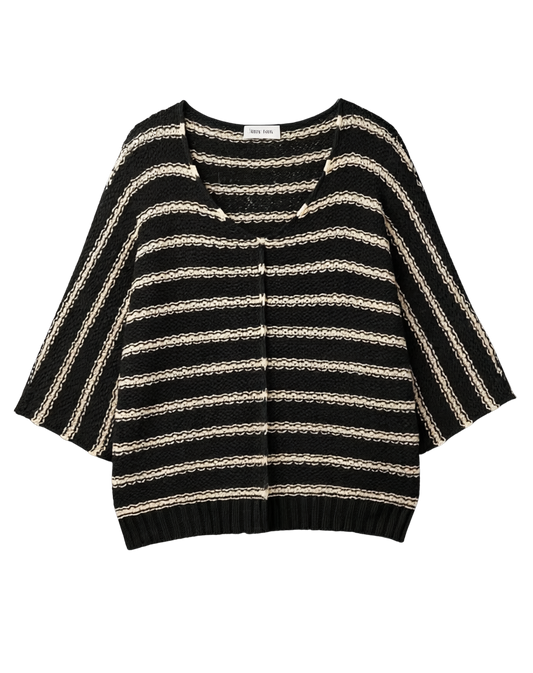 KAYA STRIPED 3/4 SLEEVE V NECK