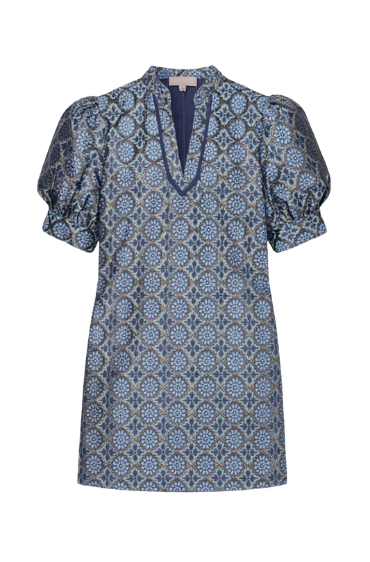 COLLAR TRIMMED V NECK DRESS